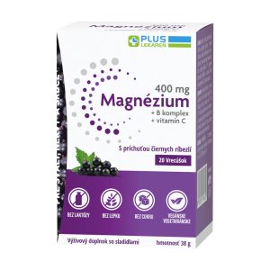 Magnézium 400 mg + B komplex + vitamín C, s príchuťou čiernych ríbezlí, 20 vrecúšok