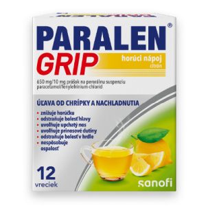 PARALEN GRIP horúci nápoj citrón 650 mg/10 mg, 12 vreciek