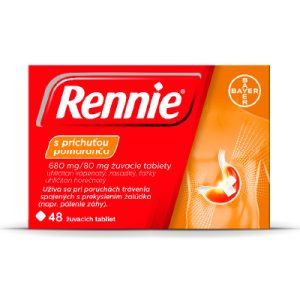 Rennie s príchuťou pomaranča 680 mg/80 mg žuvacie tablety, 48 žuvacích tabliet