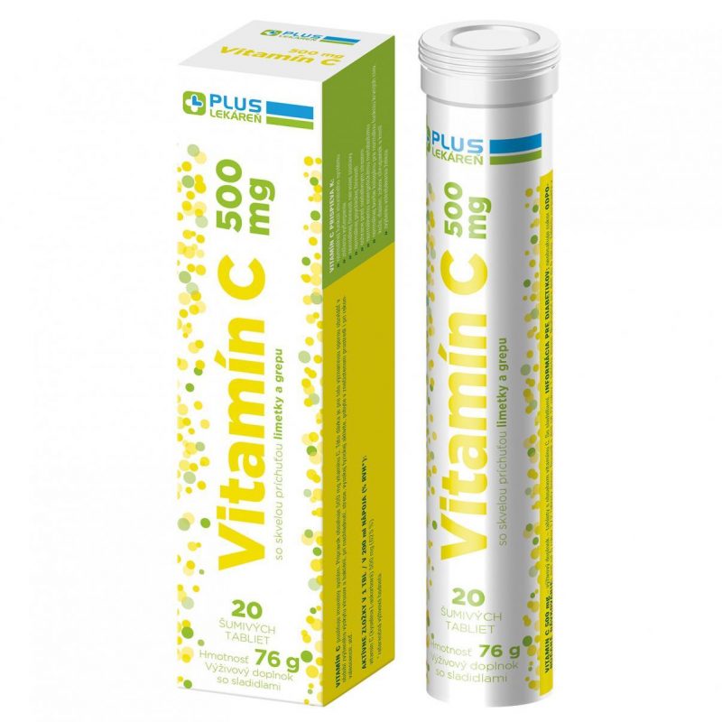 Vitamín C 500 mg, príchuť limetka a grep, 20 šumivých tabliet